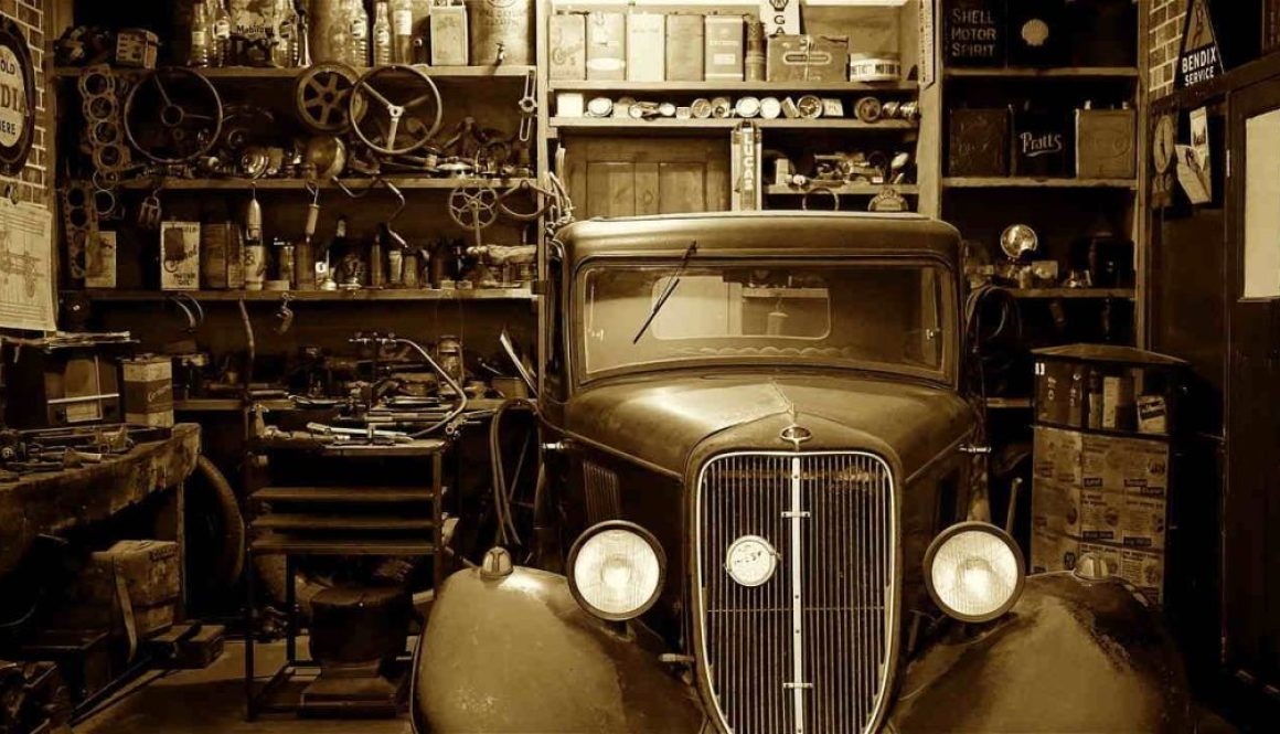 Picture of an antique car in a garage