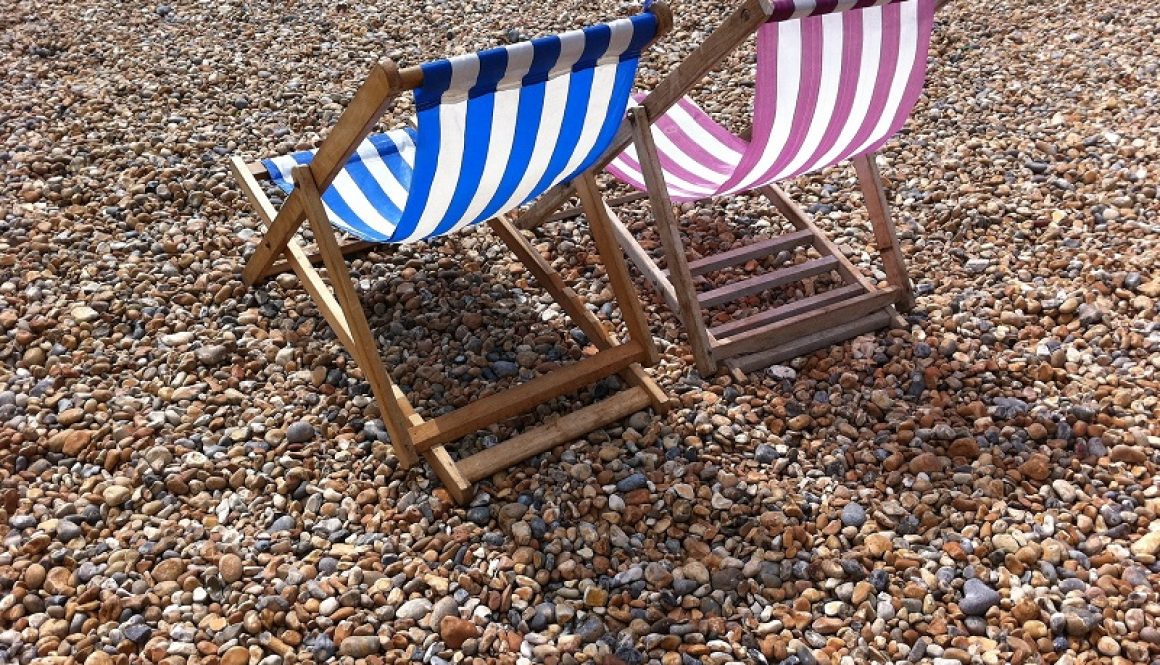 Deck chairs on a British beach
