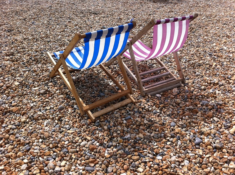 Deck chairs on a British beach
