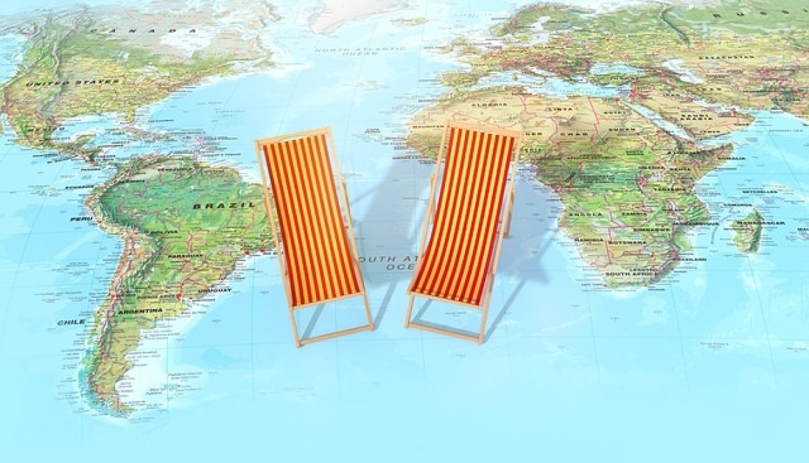 Deck chairs on a map graphic