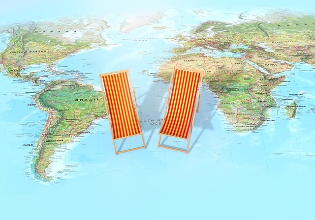 Deck chairs on a map graphic